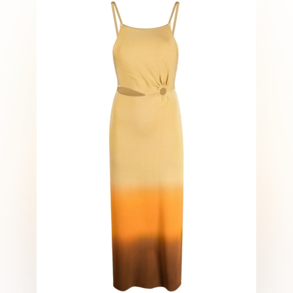 Sandro Paris Dress Aja Midi Beige Orange Ombre Cut Out Stretch Knit Size 38 (6) - Picture 5 of 14